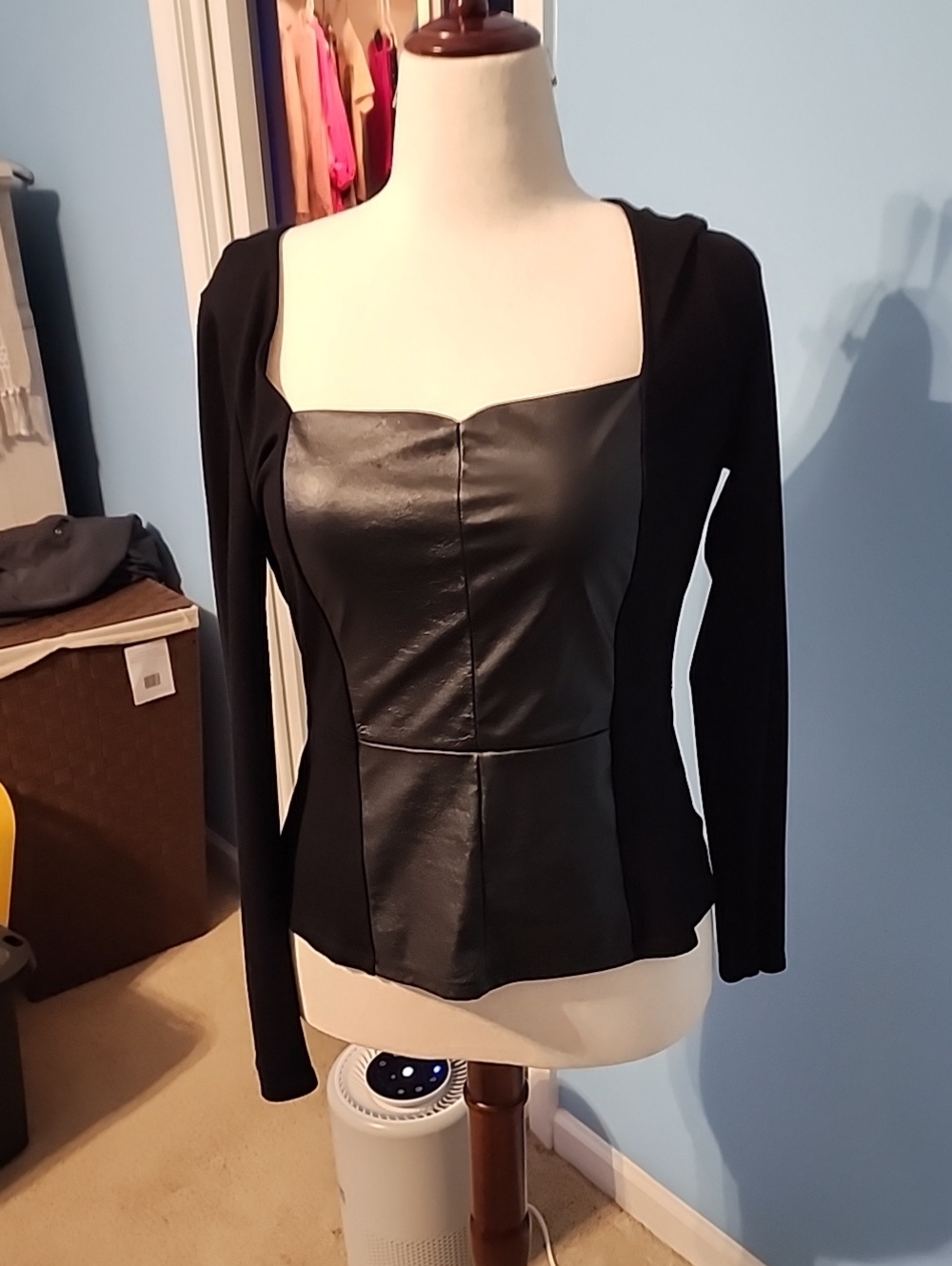 VENUS Black Faux Leather-Front Blazer